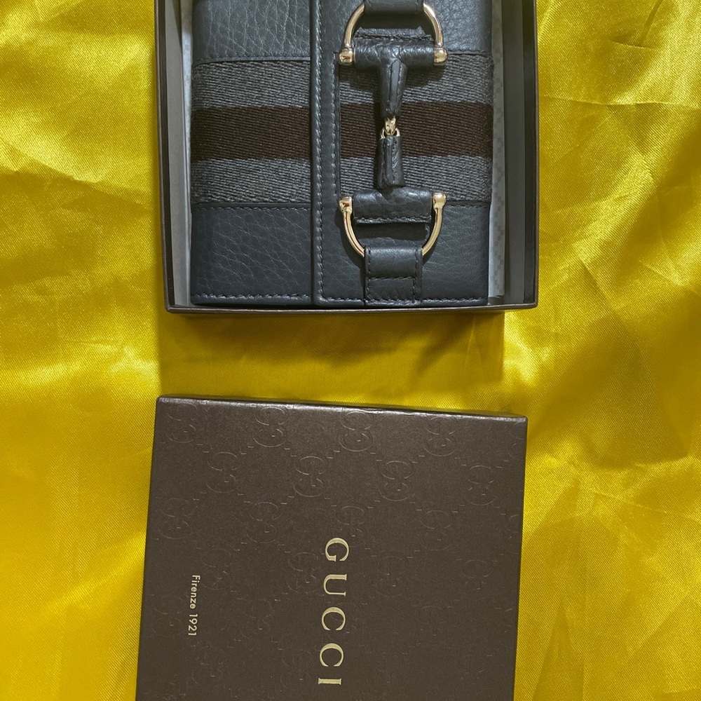 New Gucci, weabbing, interlocking, G leather bifold, wallet, authentic